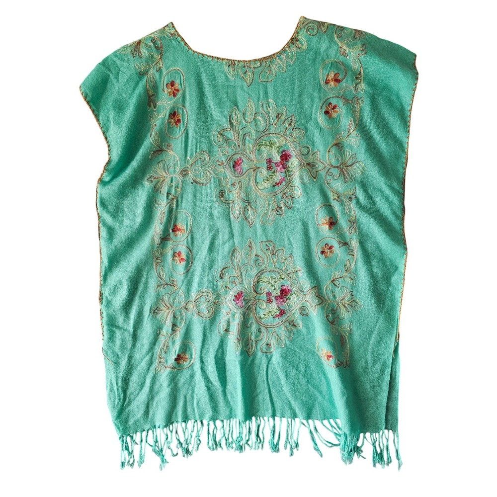Boho Embroidered Fringe Festival Long Tunic Top Cover Up Dress One Size - Picture 2 of 7